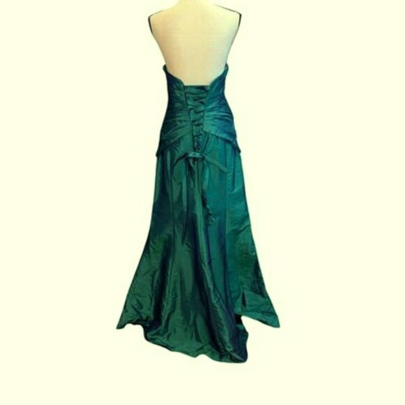 Elizabeth London iridescent Teal Taffeta Embellished Tie Back Gown - Picture 3 of 4